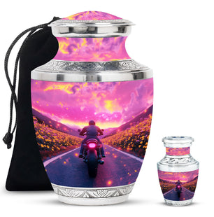 Motorbike Riders Theme Large Urn With 1 Keepsake Urn