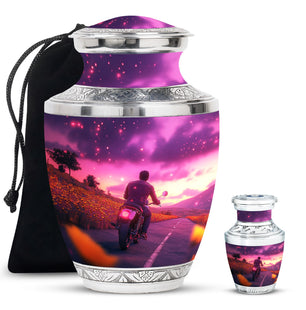 Motorbike Riders Theme Large Urn With 1 Keepsake Urn