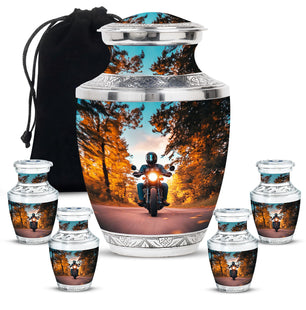 Motorbike Riders Theme Large Urn With 4 Keepsake Urn