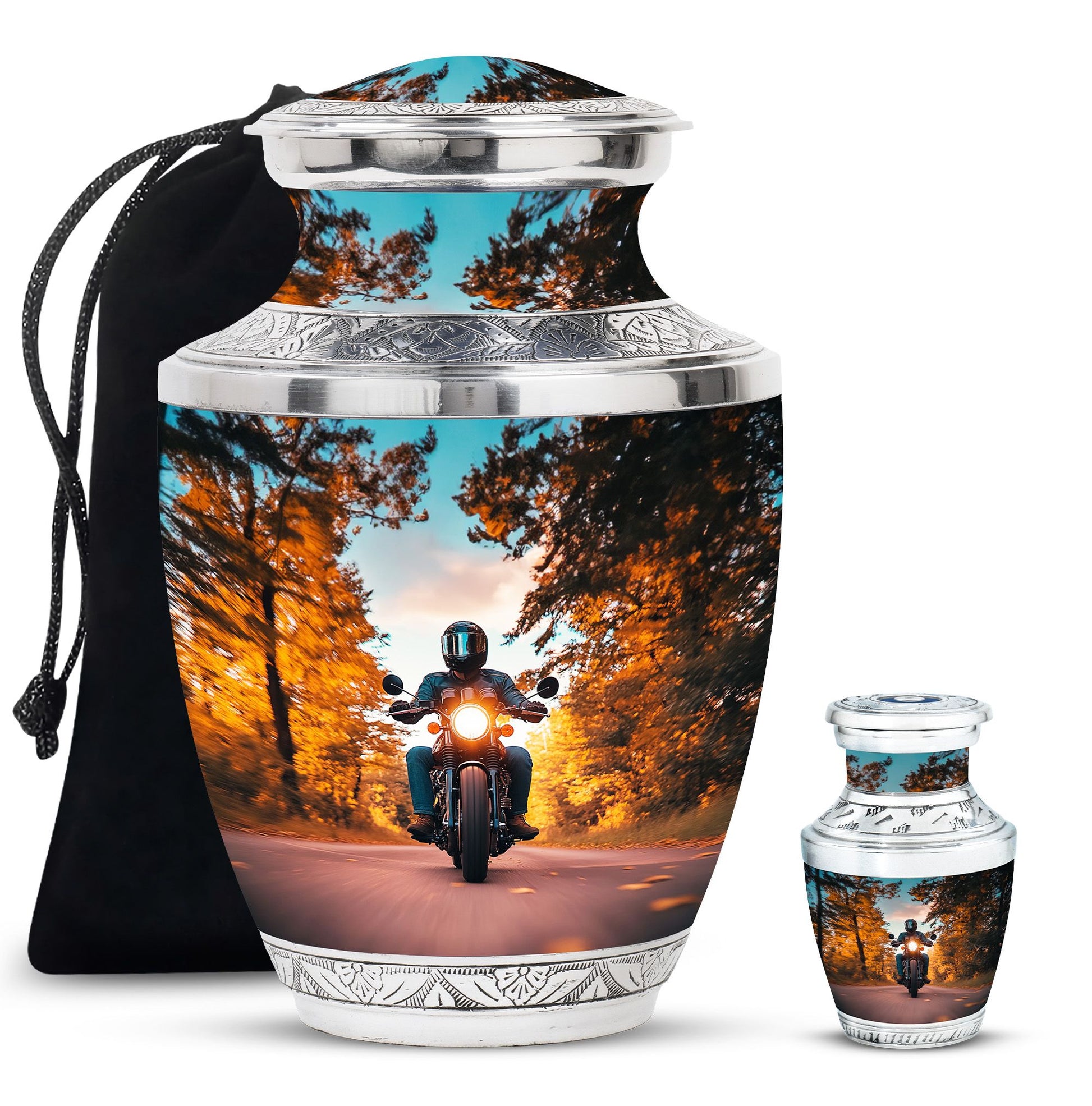 Motorbike Riders Theme Large Urn With 1 Keepsake Urn