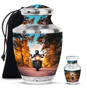 Motorbike Riders Theme Large Urn With 1 Keepsake Urn