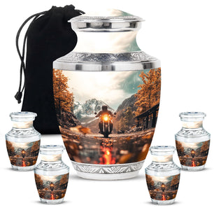 Motorbike Riders Theme Large Urn With 4 Keepsake Urn