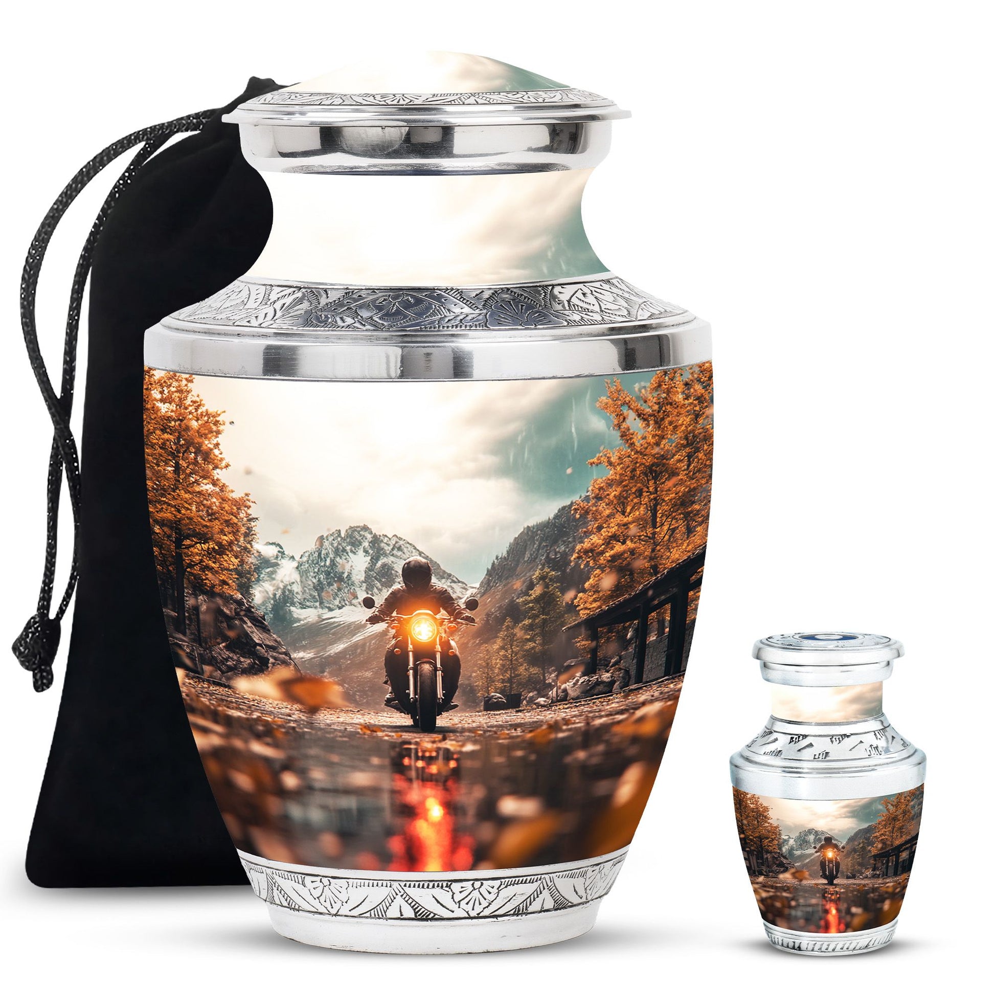 Motorbike Riders Theme Large Urn With 1 Keepsake Urn