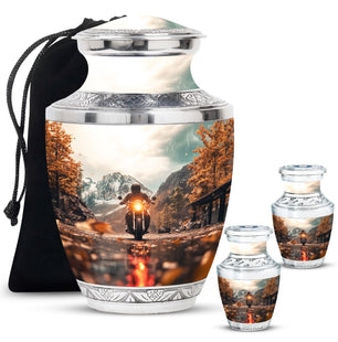 Motorbike Riders Theme Large Urn With 2 Keepsake Urn