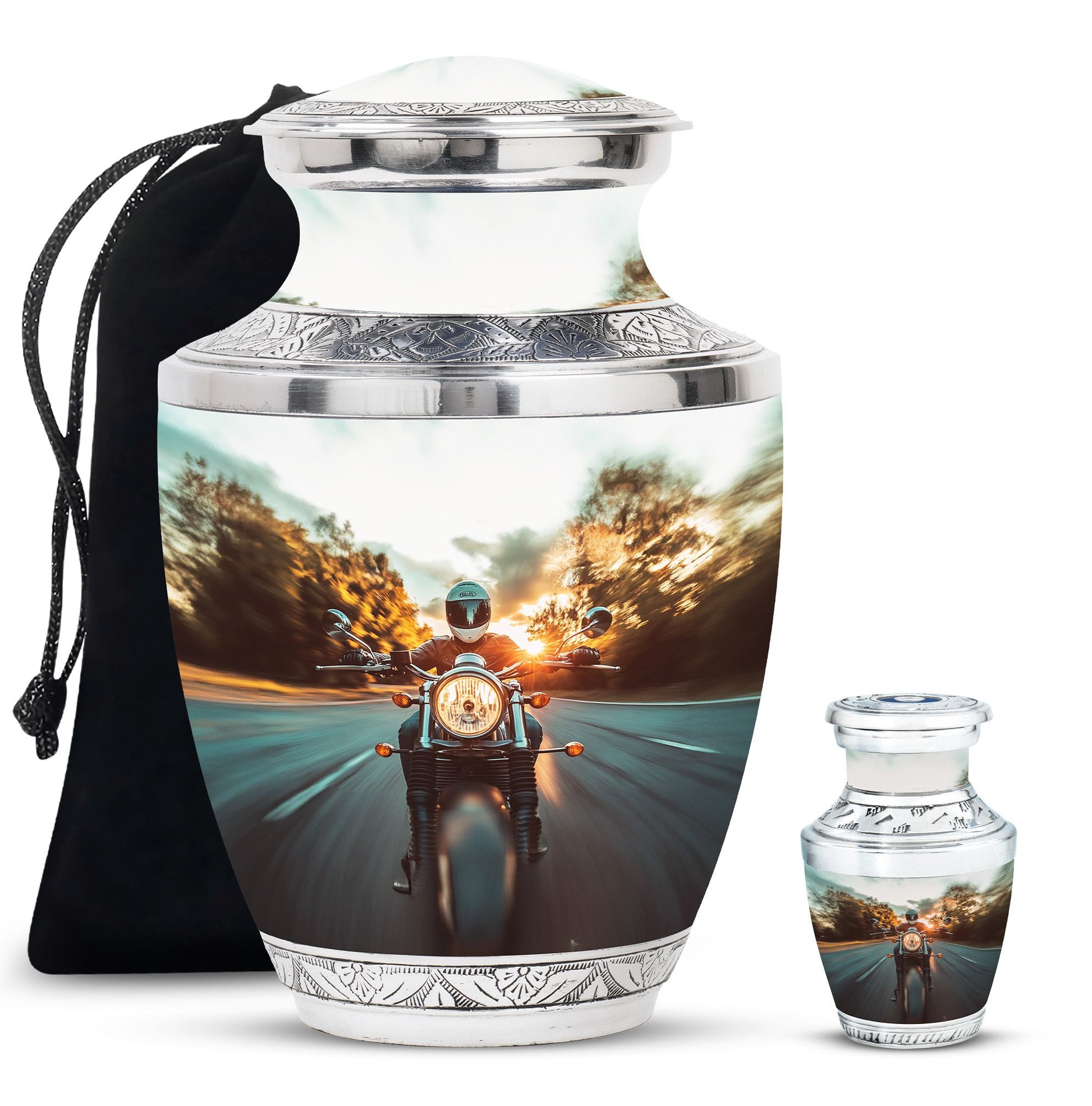 Motorbike Riders Theme Large Urn With 1 Keepsake Urn
