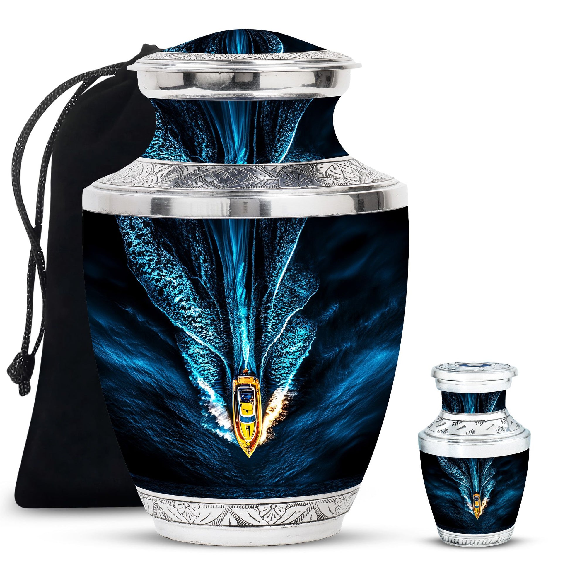 Speed Boat Theme Large Urn With 1 Keepsake Urn