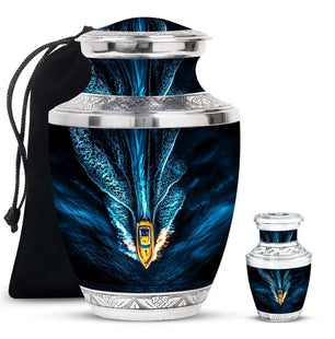 Speed Boat Theme Large Urn With 1 Keepsake Urn