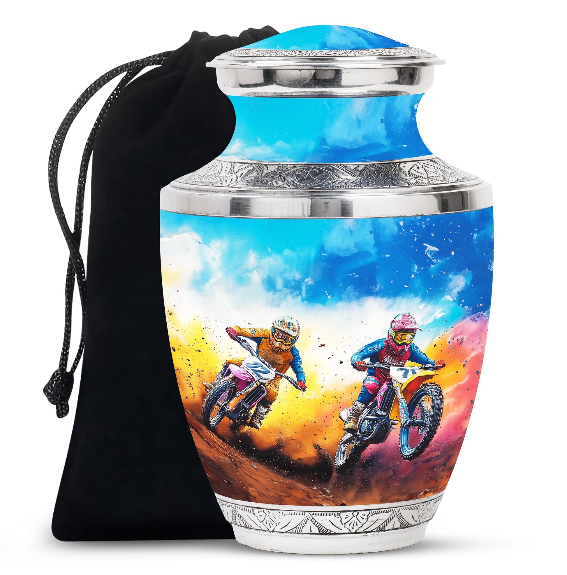 Motorbike Race Theme Large Urn 10 Inch