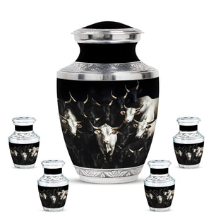 Cow Theme Large Urn With 4 Keepsake Urn
