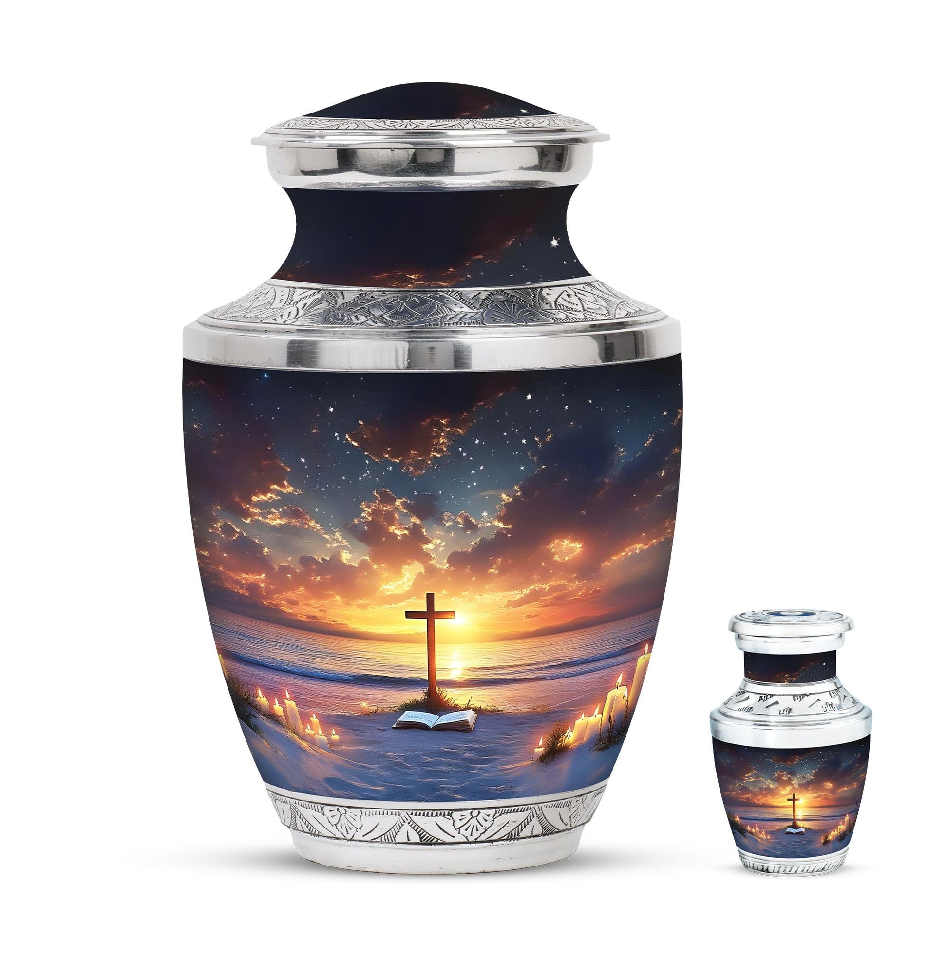 Cross Theme Large Urn With 1 Keepsake Urn