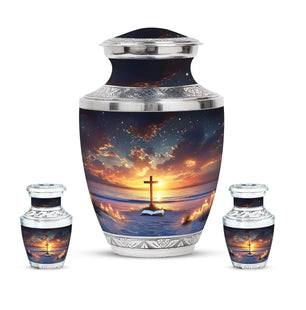 Cross Theme Large Urn With 2 Keepsake Urn