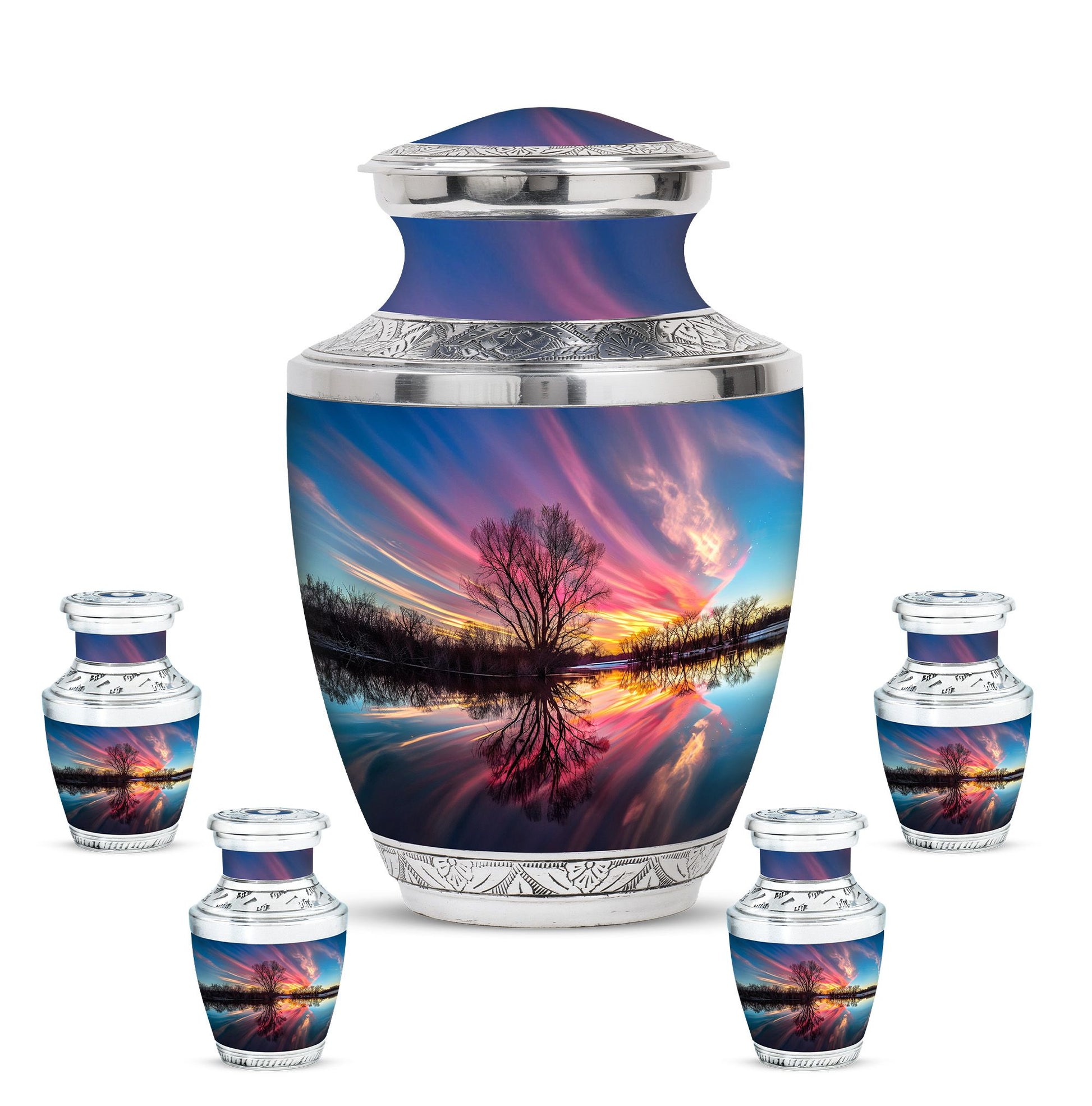 River Theme Large Urn With 4 Keepsake Urn