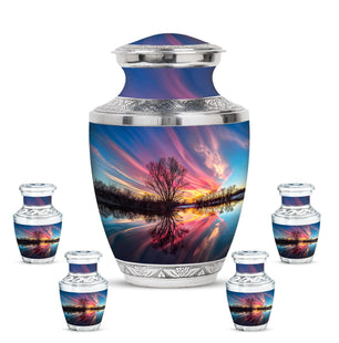 River Theme Large Urn With 4 Keepsake Urn