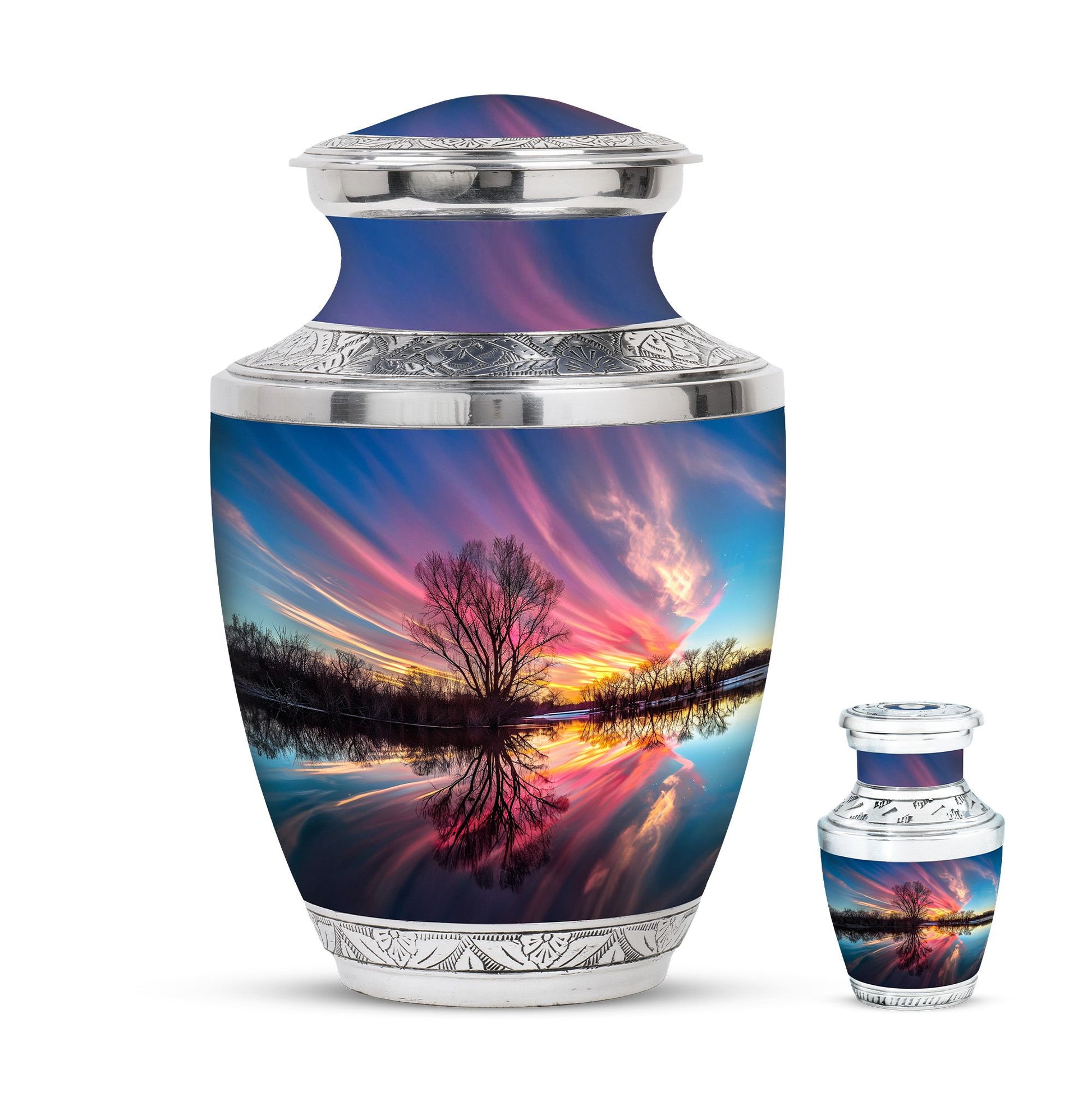 River Theme Large Urn With 1 Keepsake Urn