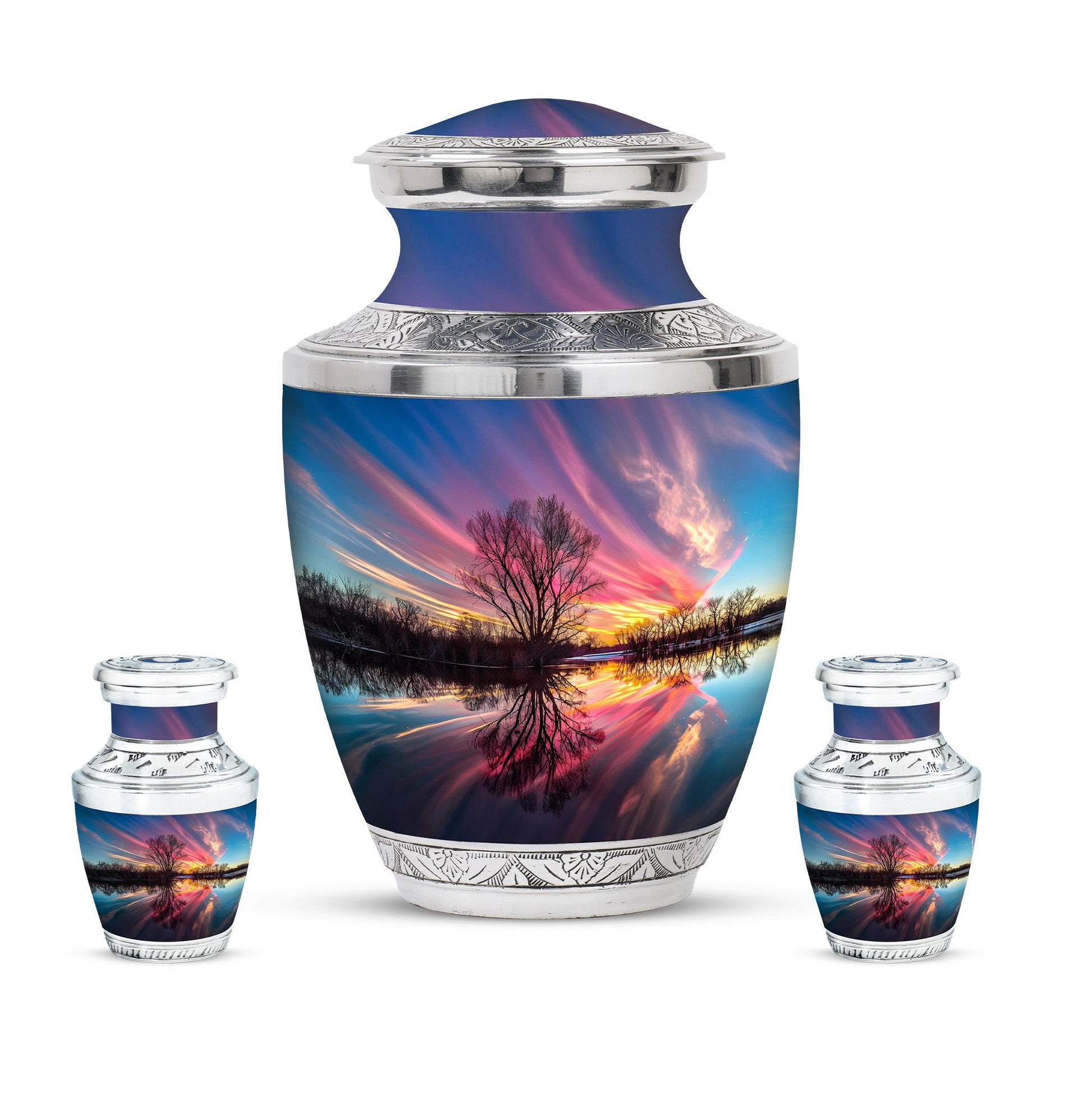River Theme Large Urn With 2 Keepsake Urn