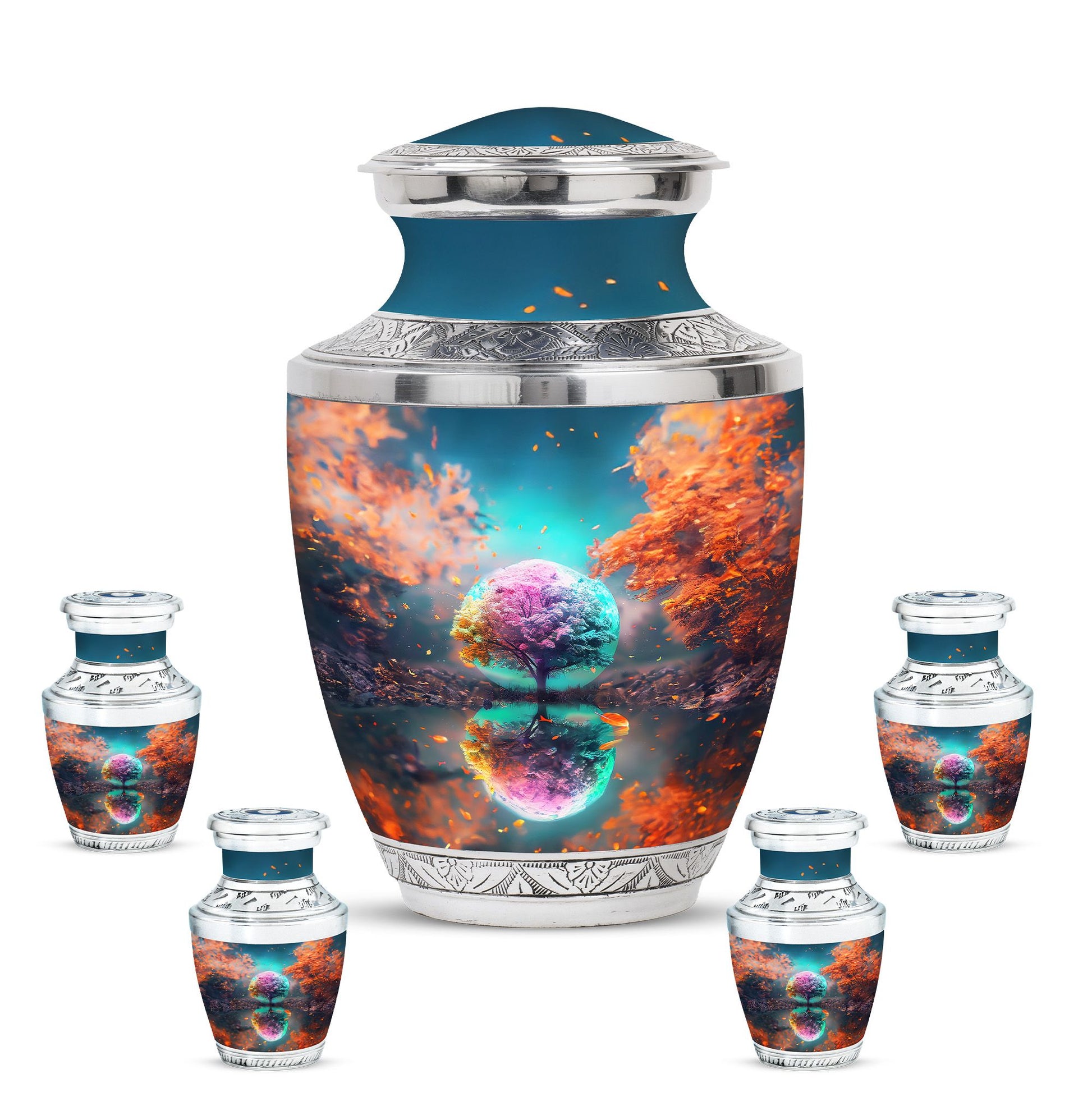 Tree Theme Large Urn With 4 Keepsake Urn