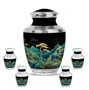 Tree Theme Large Urn With 4 Keepsake Urn