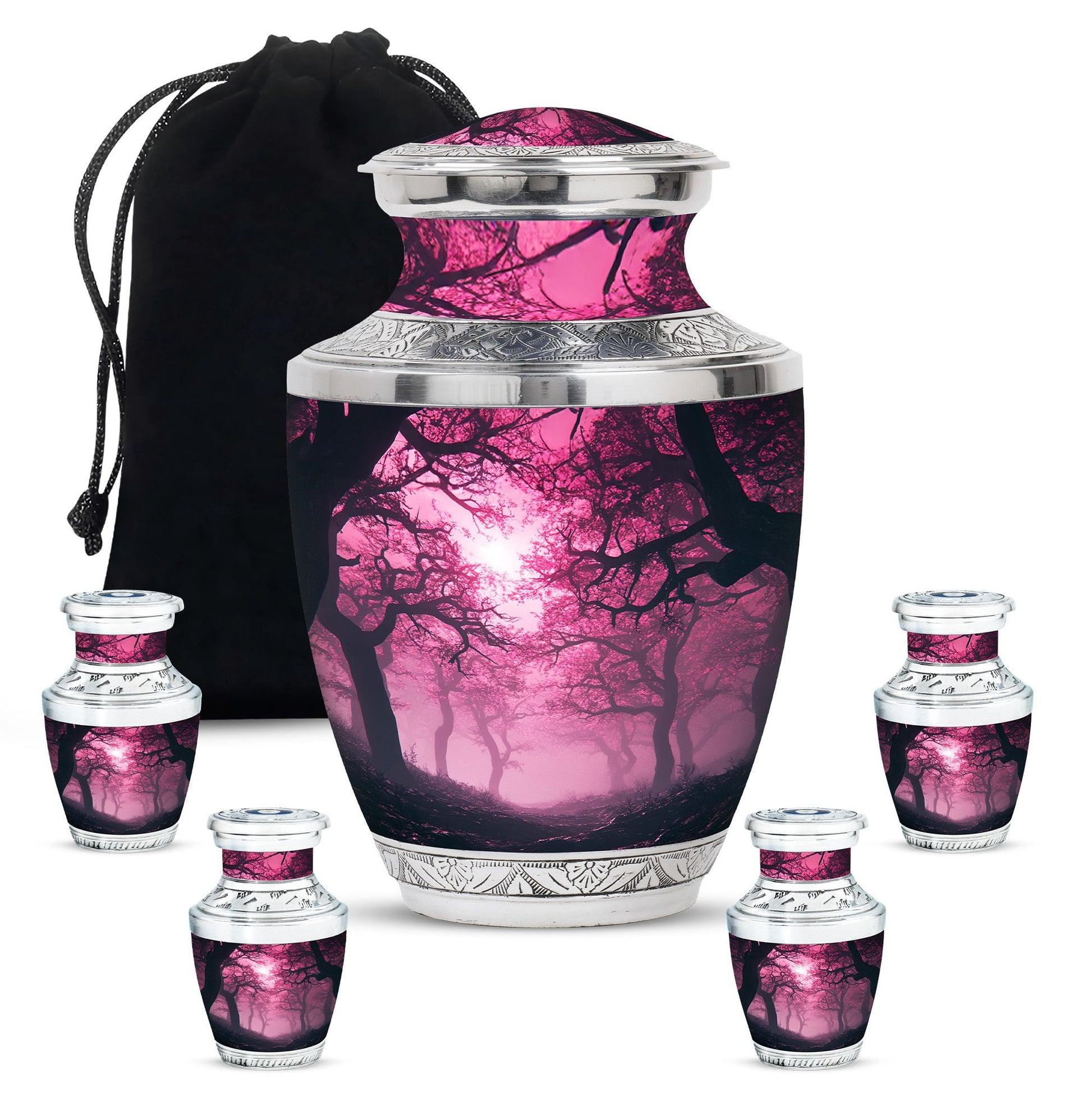 Tree Theme Large Urn With 4 Keepsake Urn