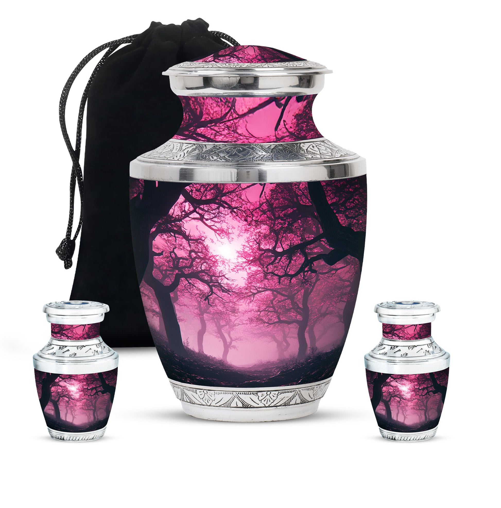 Tree Theme Large Urn With 2 Keepsake Urn