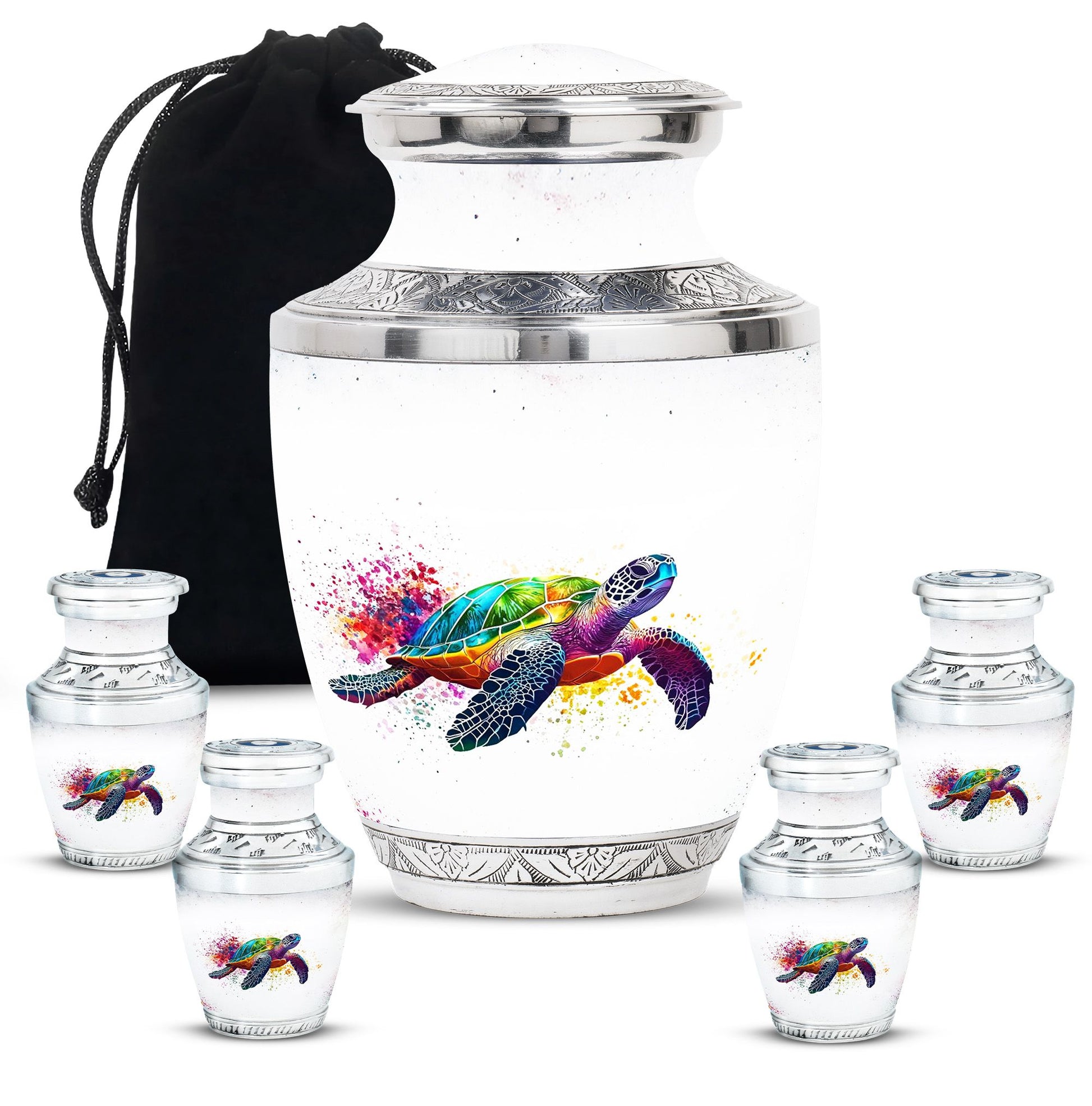 Tortoise Theme Large Urn With 4 Keepsake Urn