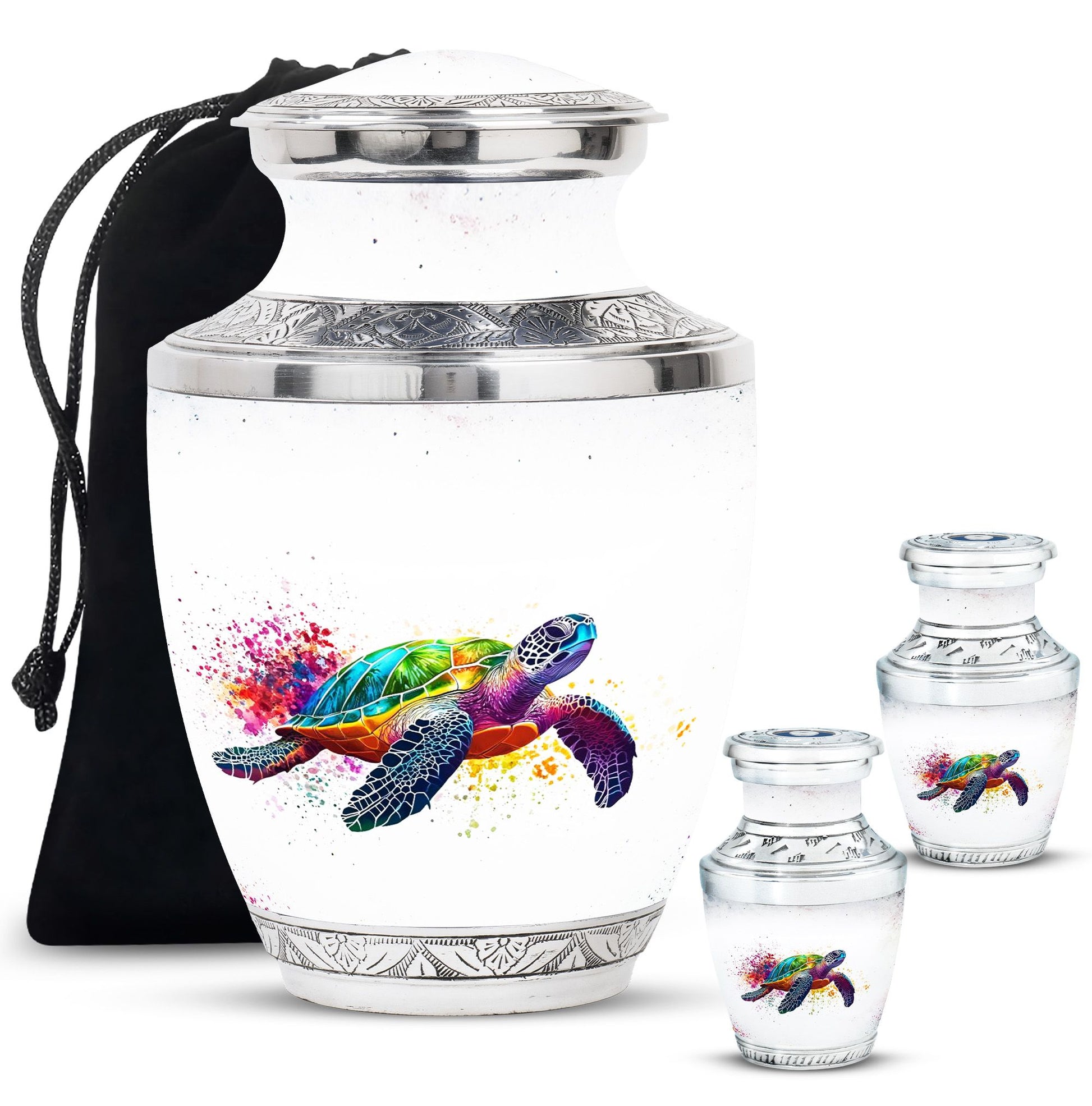 Tortoise Theme Large Urn With 2 Keepsake Urn