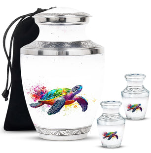 Tortoise Theme Large Urn With 2 Keepsake Urn