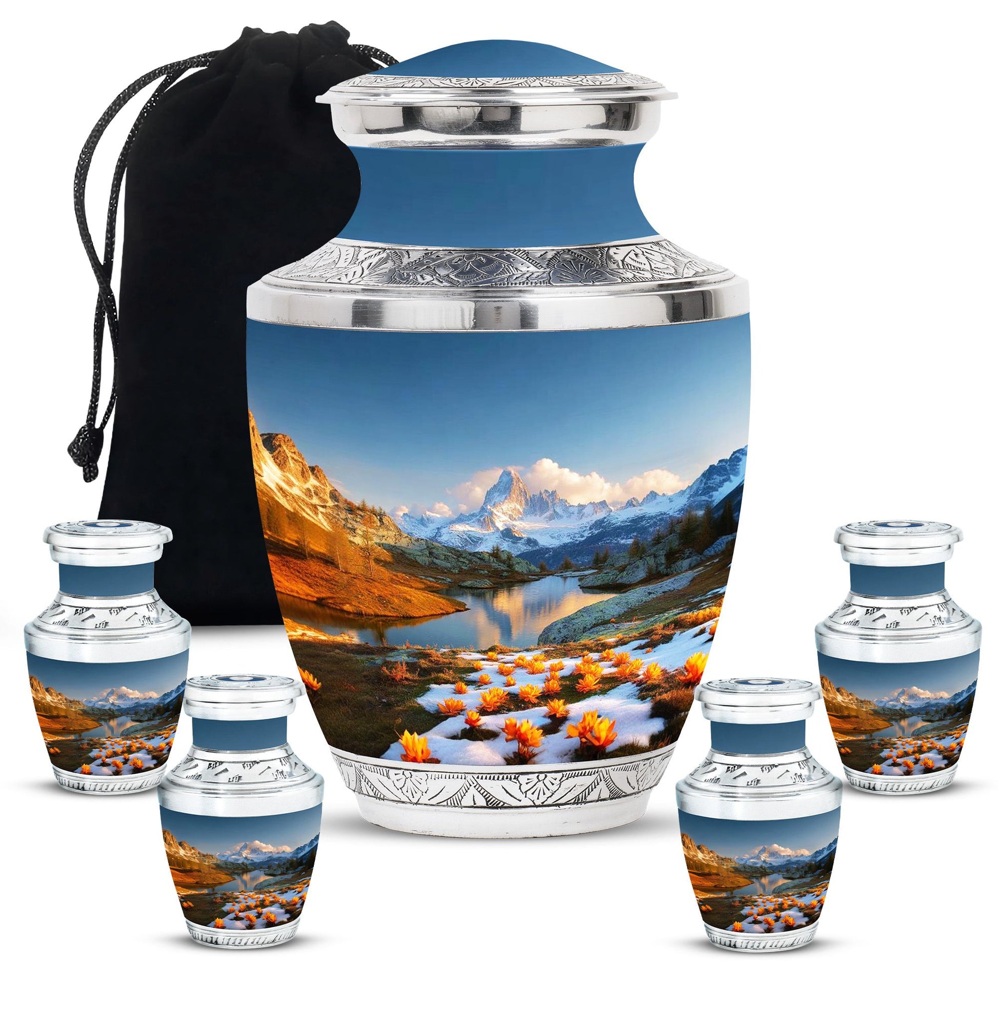 Nature Theme Large Urn With 4 Keepsake Urn
