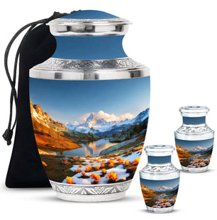 Nature Theme Large Urn With 2 Keepsake Urn