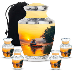 Fisherman Theme Large Urn With 4 Keepsake Urn