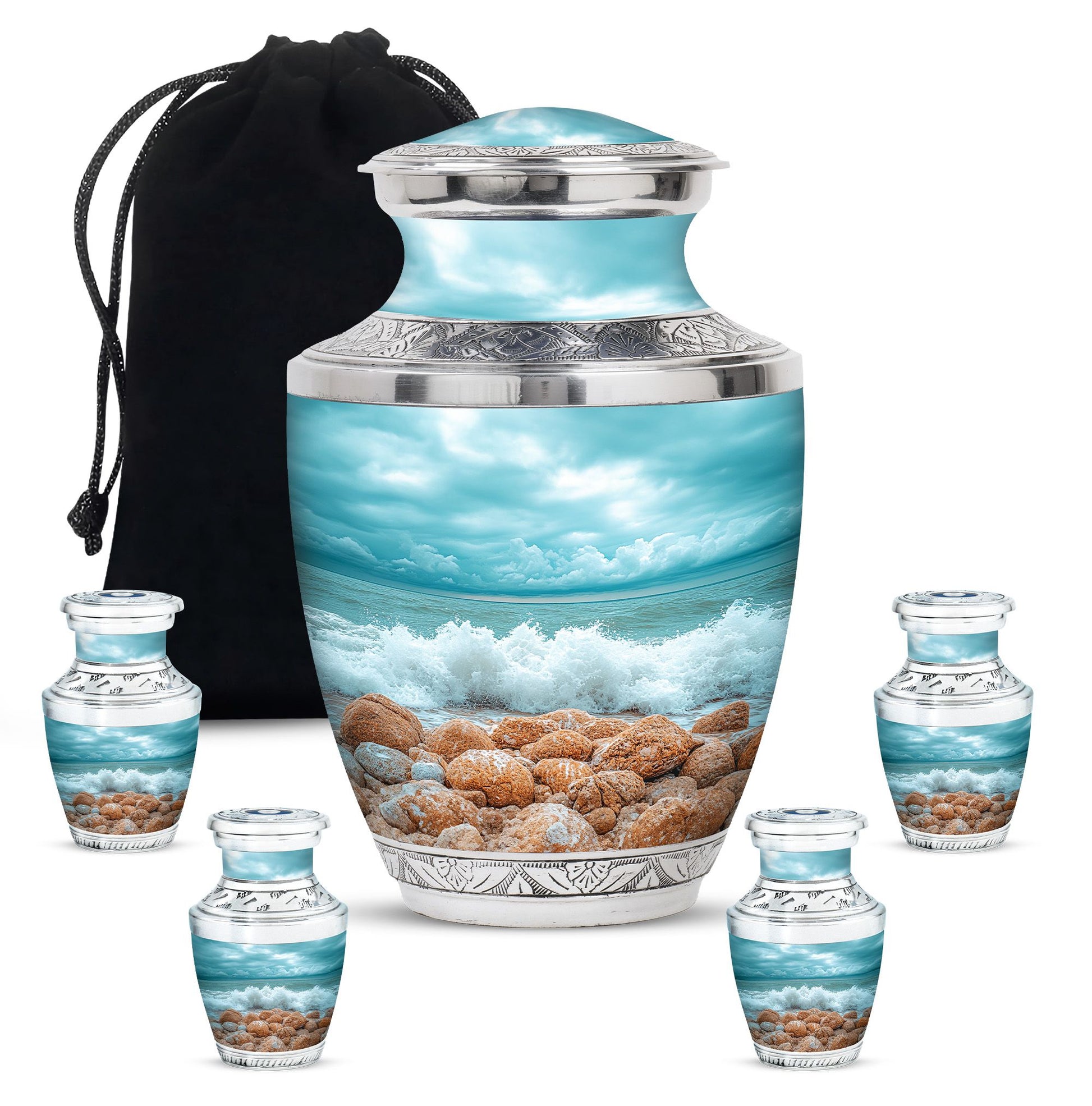Sea Theme Large Urn With 4 Keepsake Urn