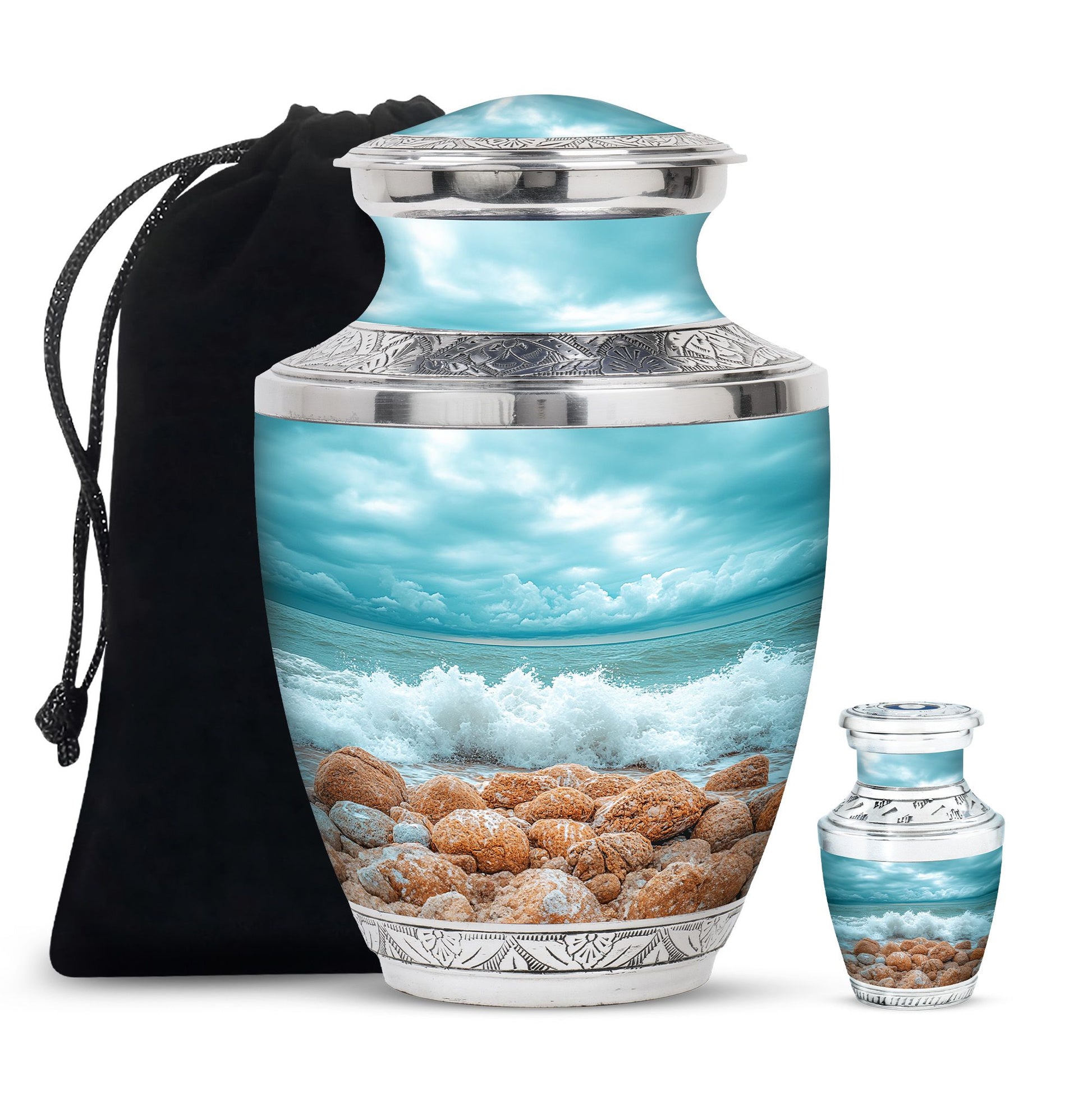 Sea Theme Large Urn With 1 Keepsake Urn