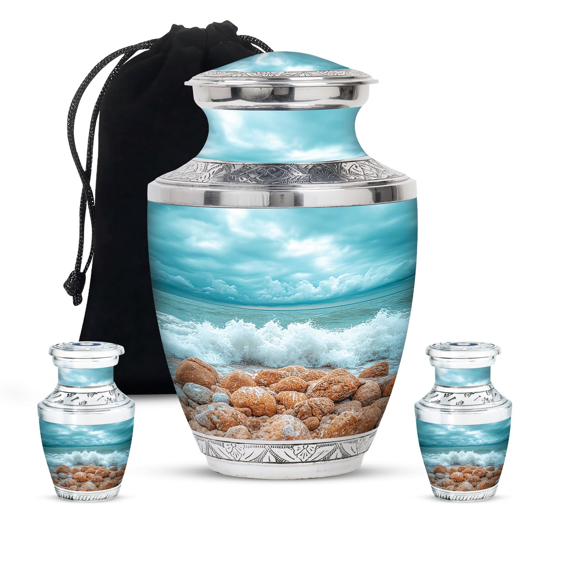 Sea Theme Large Urn With 2 Keepsake Urn